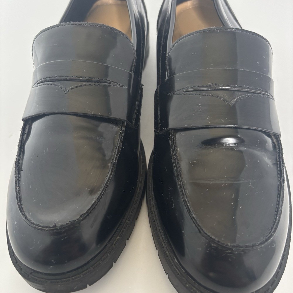 Nine West Maibel Black Patent Slip on Penny Loafer Lug Sol 7.5M Classic Academia - Picture 7 of 16